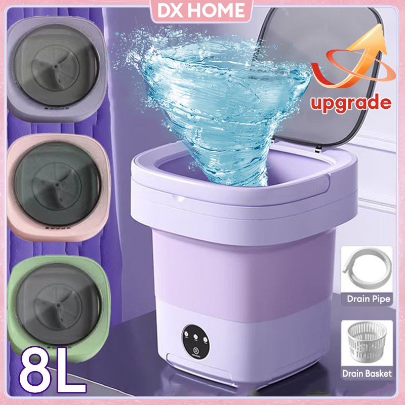 【Malaysia plug】8L Mini Folding Washing Machine with Dryer Blue Light