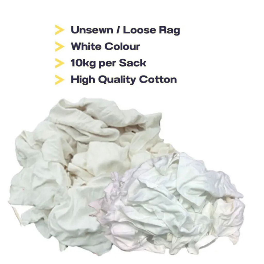 COTTON RAG WHITE 10KG Kain Buruk UNSEWN UNSTITCHED LOOSE CLOTH Kain ...