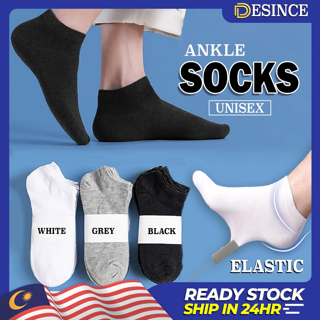 🇲🇾 DESINCE Cotton Socks Low Ankle Sock Men Women Grey Black White ...