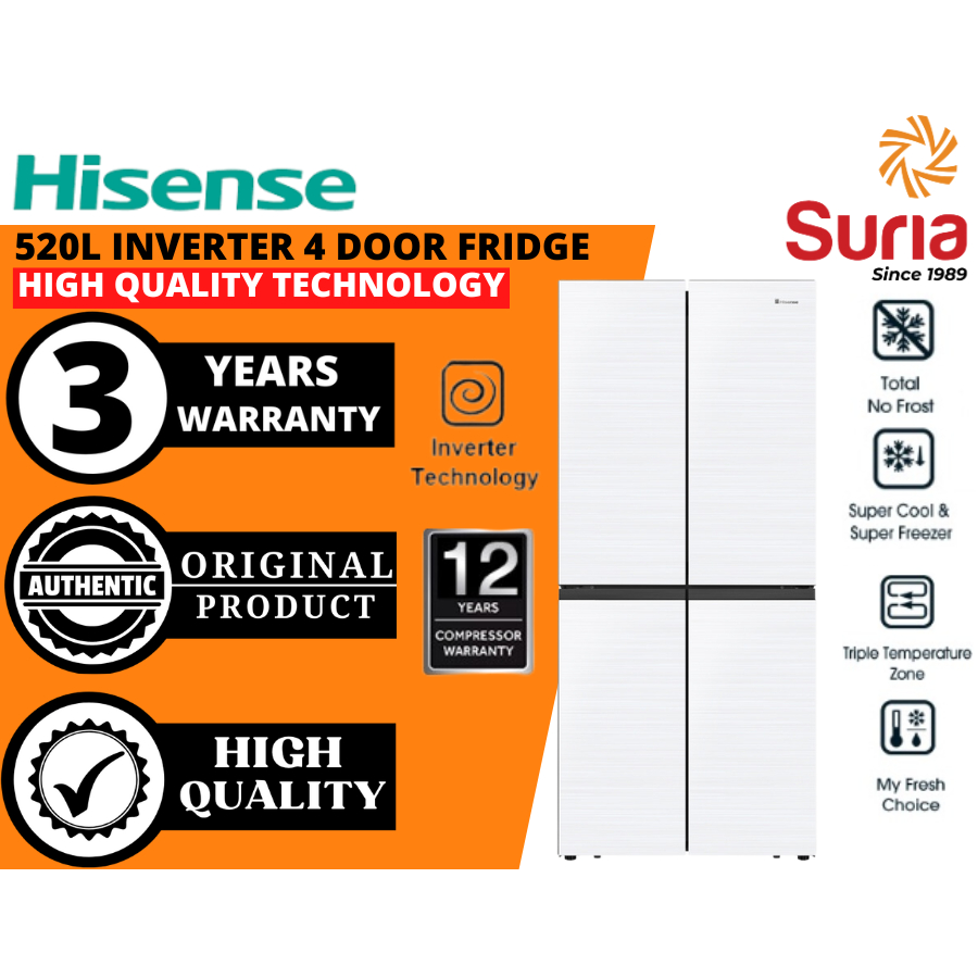 (Free Delivery Kedah,Penang & Perlis)Hisense 520L Inverter 4 Glass Door