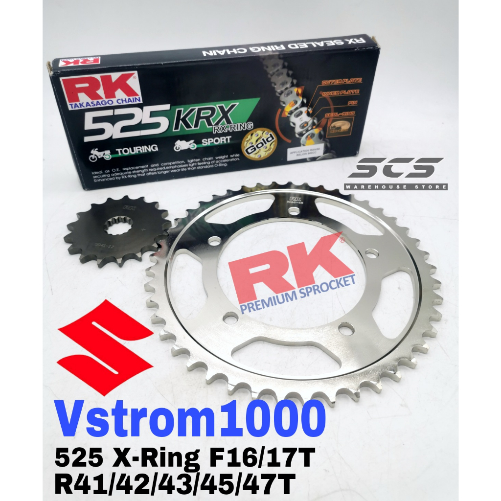 RK Sprocket Set SUZUKI VStrom 1000 525 KRXRing Black Gold Chain