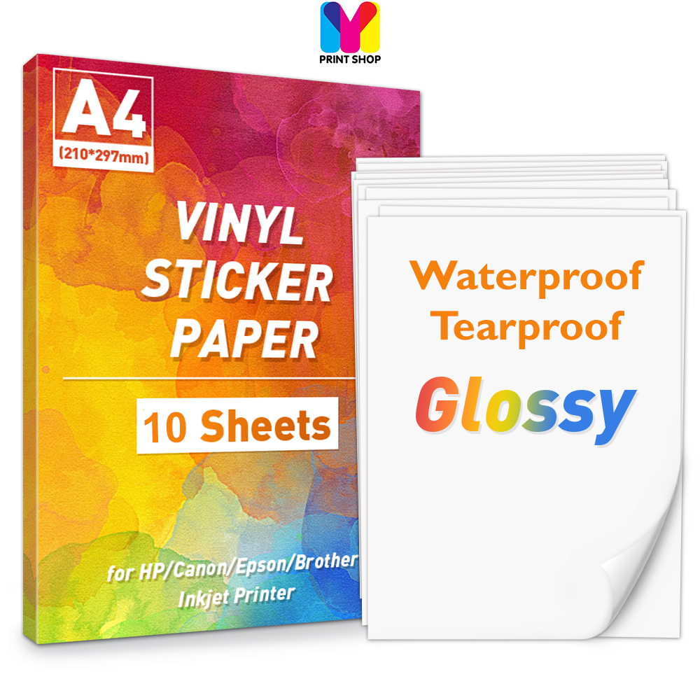 10 Sheets Glossy White Printable Vinyl Sticker Paper A4