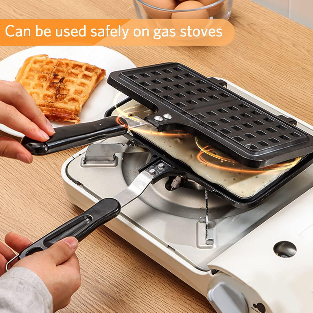 Camping Waffle Maker Pan Waffer Pan Gas Double Outdoor Pancake Pan Non