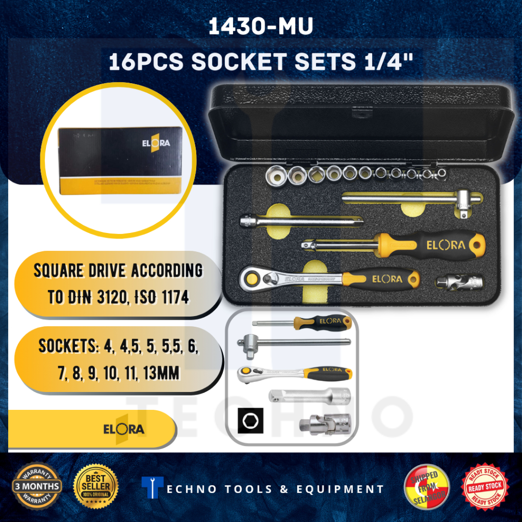 ELORA 1430-MU 16pcs Socket Sets 1/4