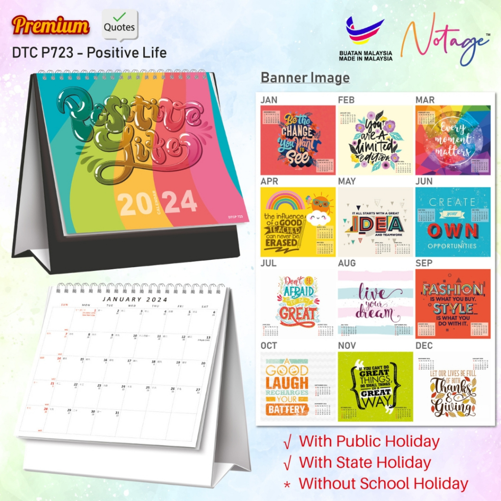 Year 2024 Premium Table Calendar 15 sheets Malaysian Kalendar Meja ...