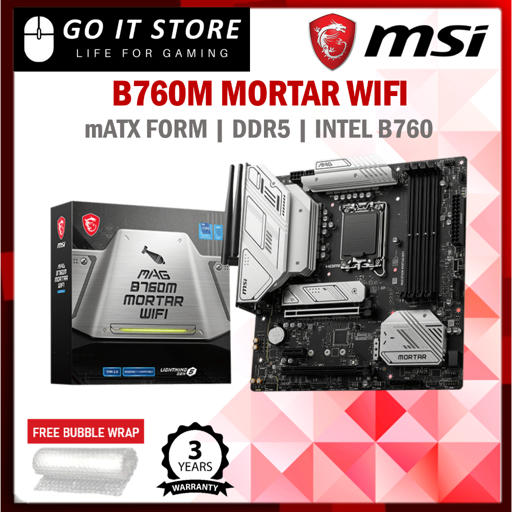 MSI MAG B760M MORTAR WIFI DDR5 Intel LGA1700 MATX Motherboard | Shopee ...