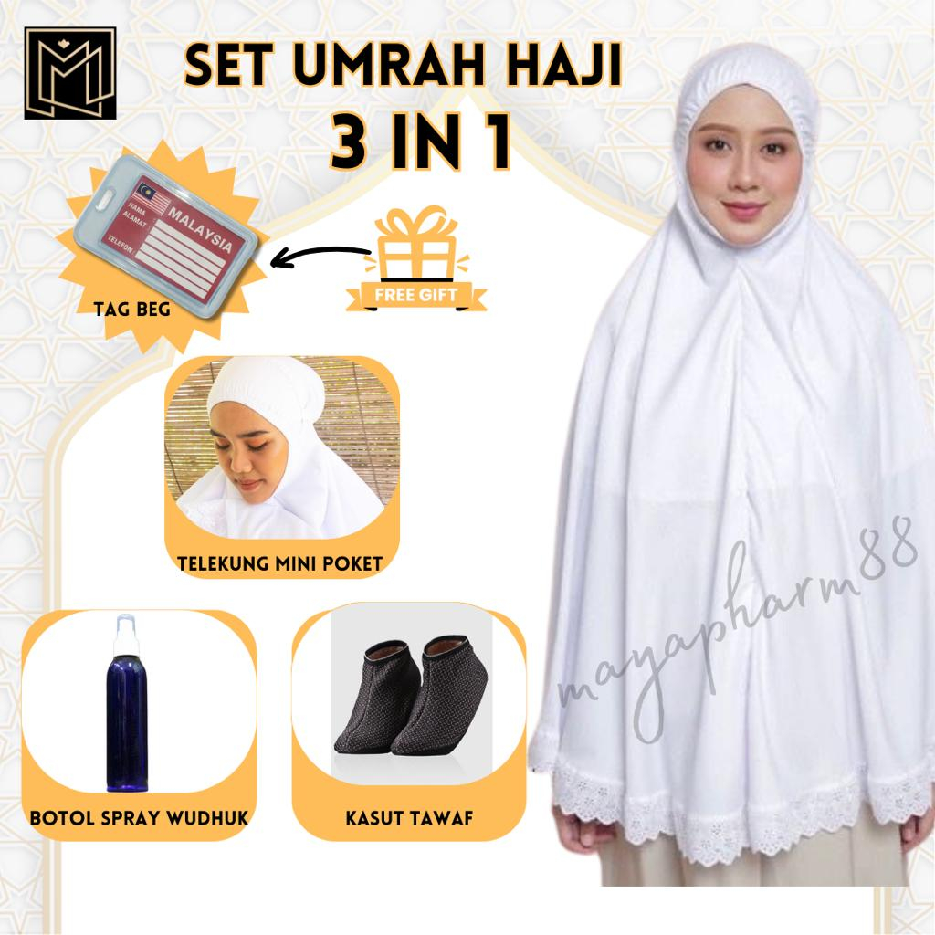 HOT ITEM!! SET TELEKUNG UMRAH HAJI 5 IN 1 (Telekung Mini Cotton Poket ...