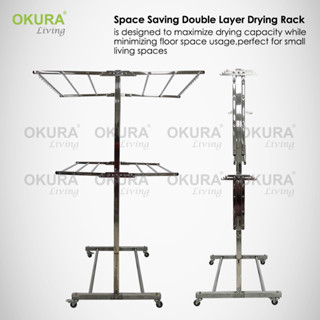 Okura Stainless Steel Clothes Rack Cloth Drying Rack Foldable Mobility Clothing Shoe Hanger