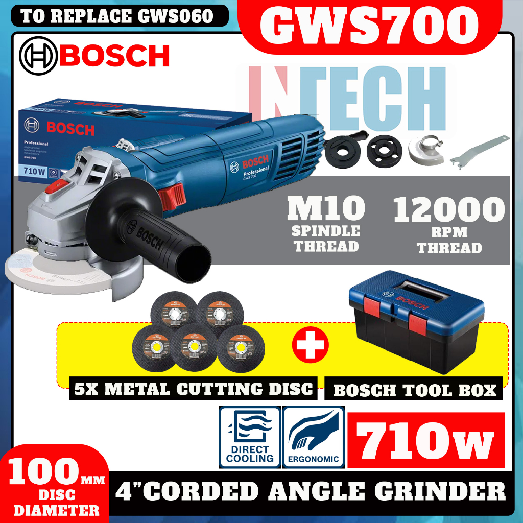 BOSCH GWS700 4" / 100MM 710W Angle Grinder c/w 5X METAL CUTTING DISC