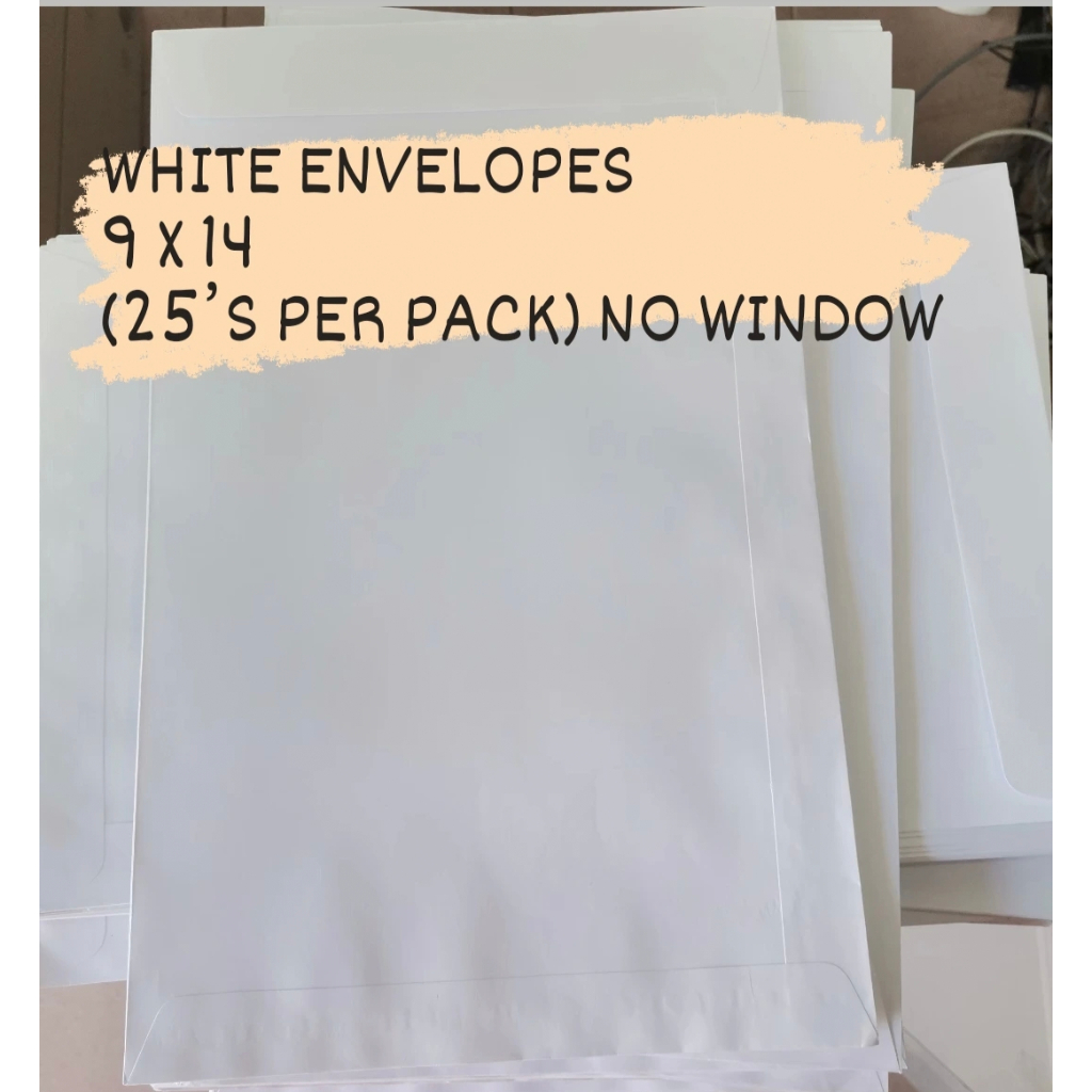 READY STOCK WHITE ENVELOPES 9 X 14 ( 25'S PER PACK ) NO WINDOW | Shopee ...