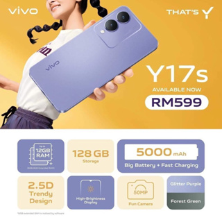 Vivo Y17s (6GB+6GB Extended Ram)+128GB Rom (Original Malaysia Set) With  Premium Gift