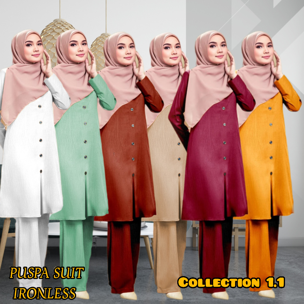 SET B - PUSPA SUIT MUSLIMAH - IRONLESS, BLOUSE BERPOCKET & PALAZZO SET ...