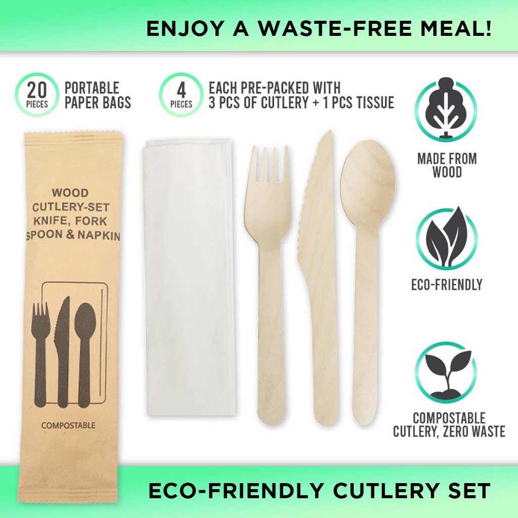 [READY STOCK] EcoFriendly Disposable Wooden Cutlery Set 20 Sets