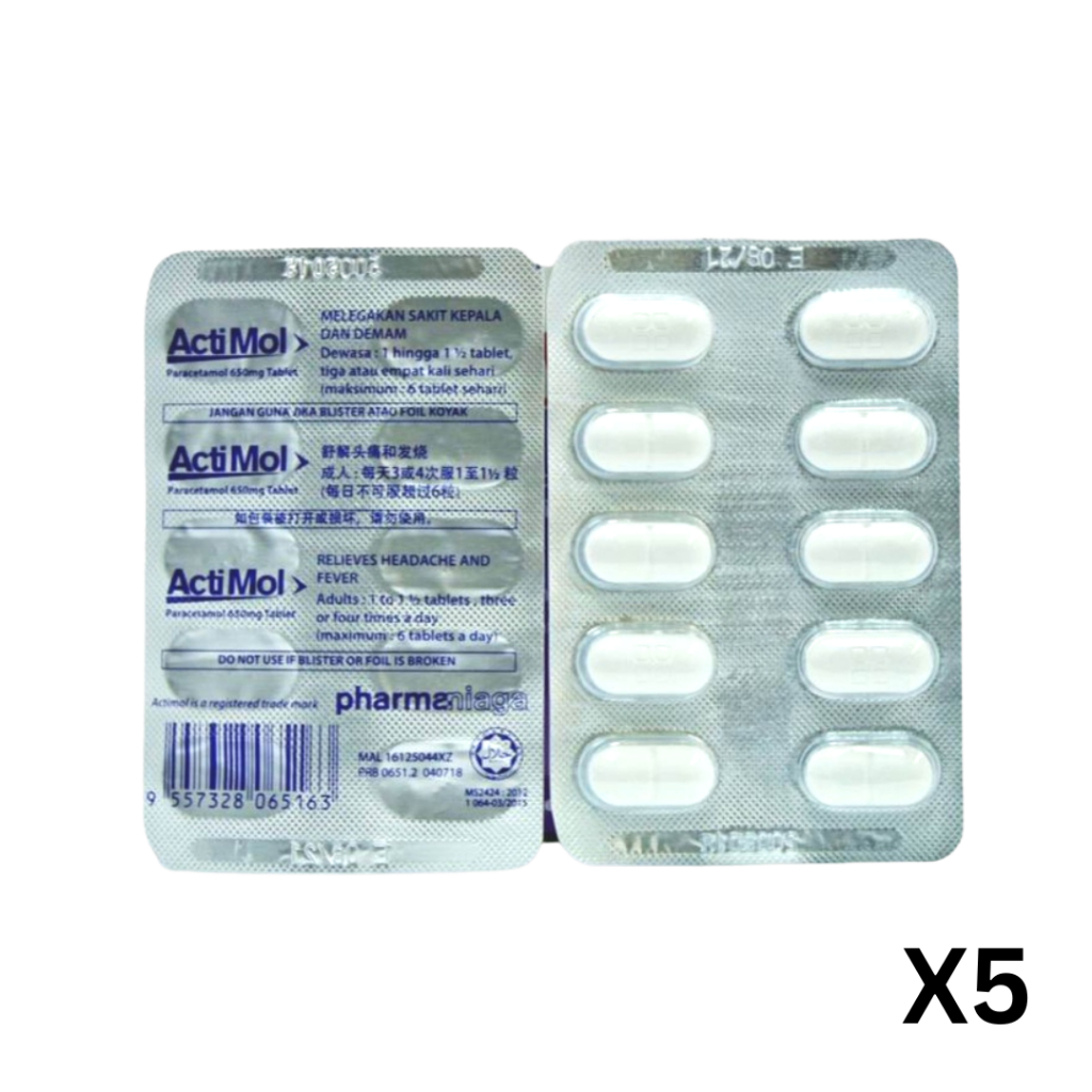 Pharmaniaga Actimol Paracetamol 500mg/ 650mg Tablet (10's) | Exp: 09/ ...