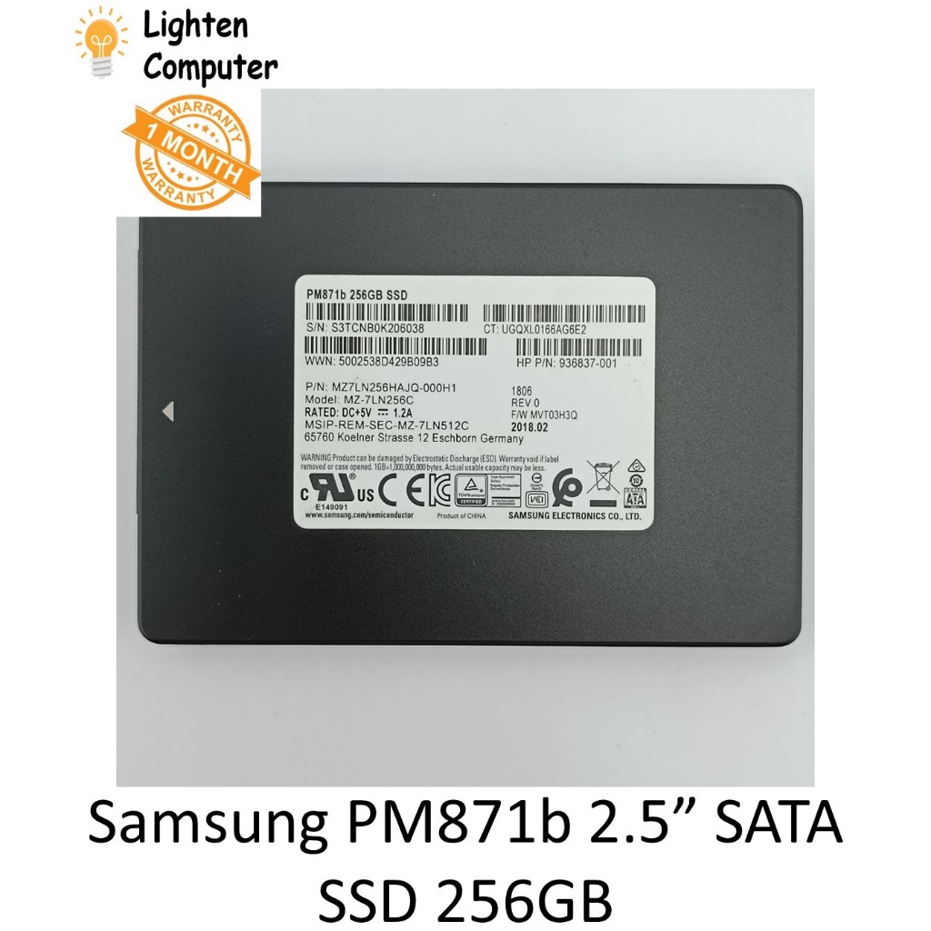 【used】 Samsung 25 Inch Pm871 Sata Ssd 128gb 256gb Internal 7mm Solid State Drive 540mbs 