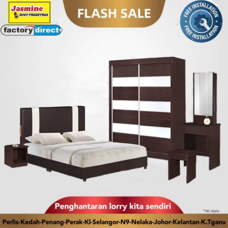 (Siap Pasang) Set Bilik 5ftx7ft /Wardrobe/Dressing Table/Divan Queen ...