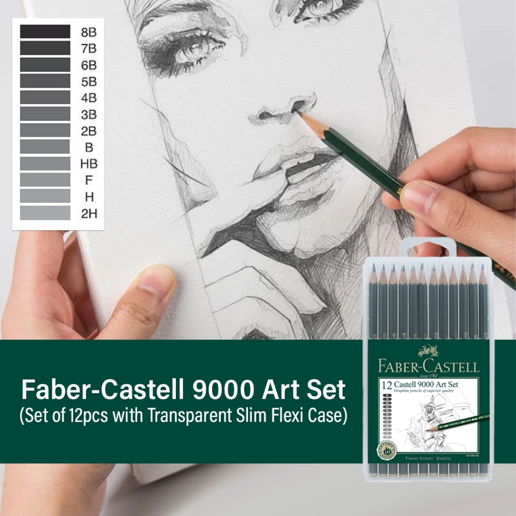 Faber-Castell 9000 Graphite Pencils Art Set In Slimflexi Case (8B-2H, 12pcs)