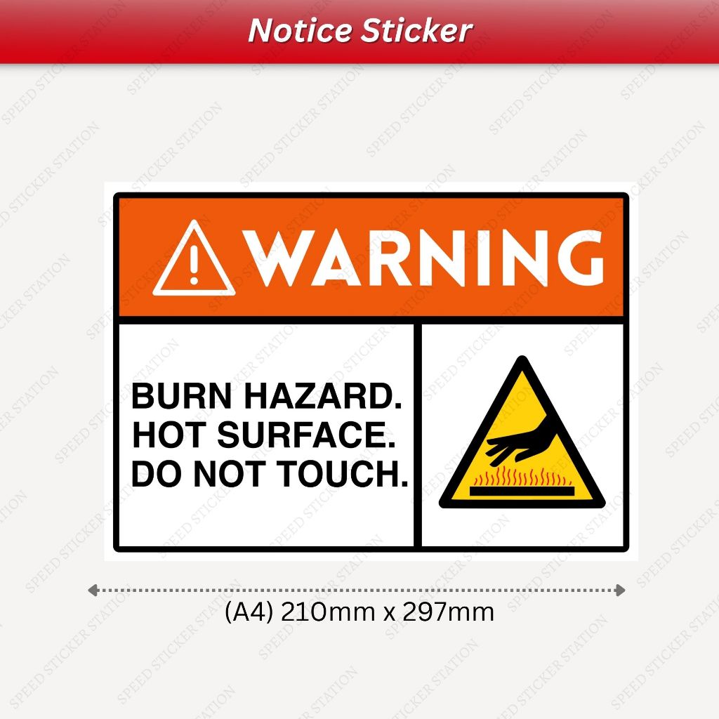Hot surface do not touch Self Adhesive Sticker A4 size A5 size Notice ...
