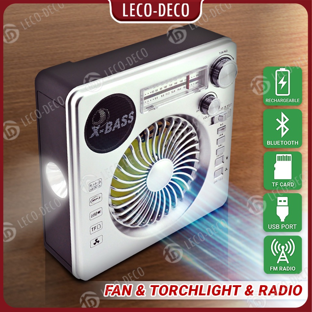 RECHARGEABLE BOX FAN RADIO MUSIC PLAYER SPEAKER BLUETOOTH USB TF CARD ...