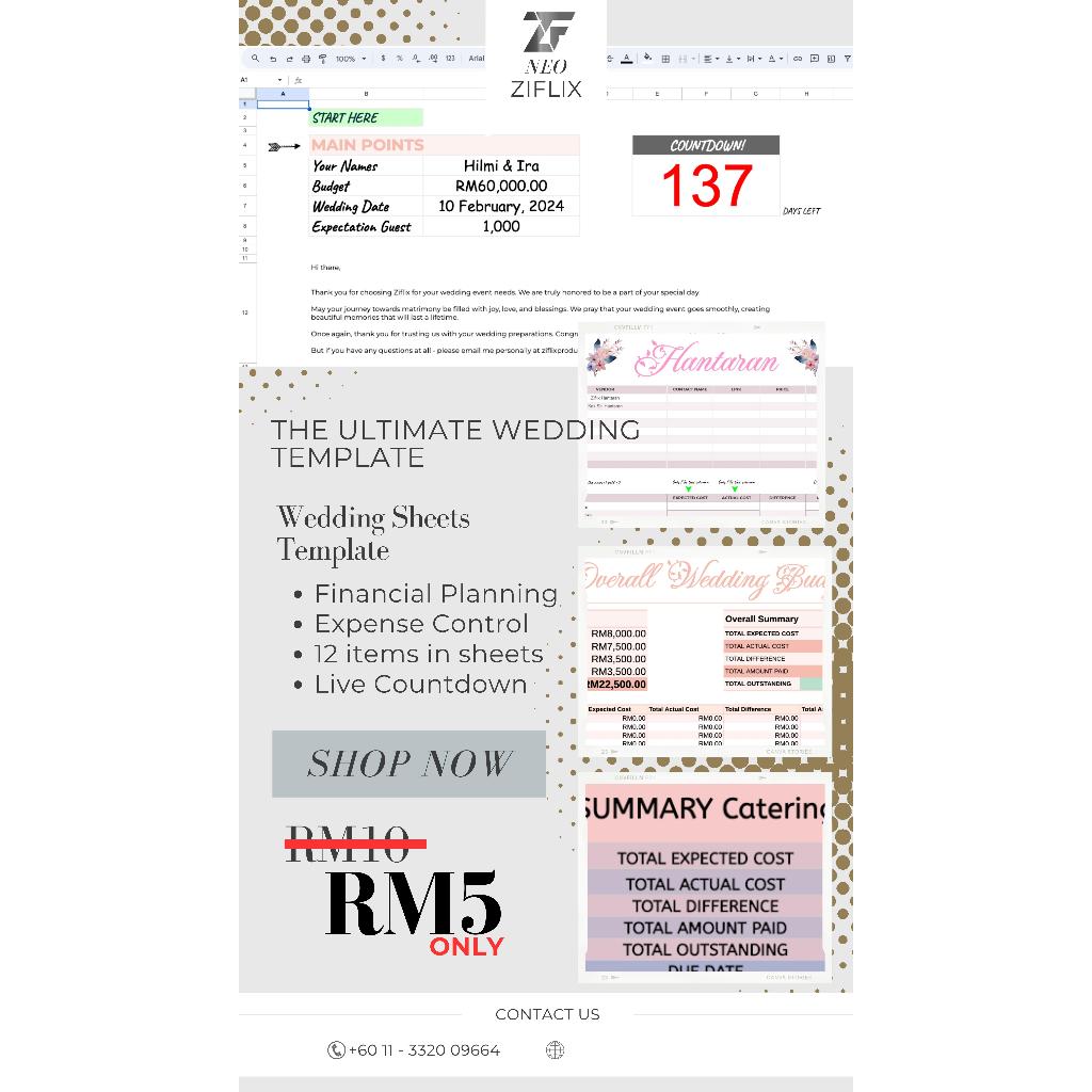 TEMPLATE KAHWIN WEDDING SPREADSHEETS / EXCEL TEMPLATE Shopee Malaysia