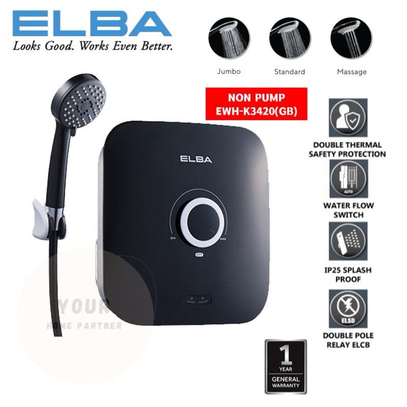 Elba Non Pump Acqua Instant Water Heater EWHK3420(GB) Shopee Malaysia