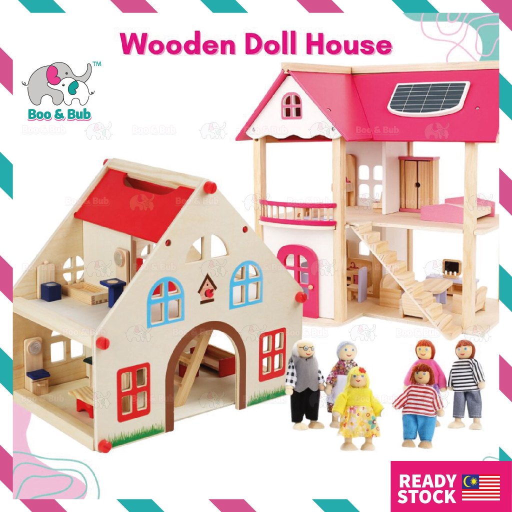 Boo&Bub Kids Pretend Play Toys Pink Wooden Dollhouse Wooden Dolls House ...