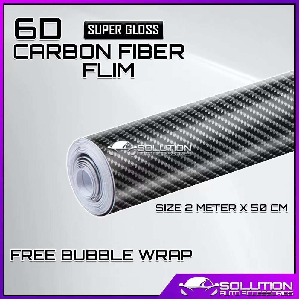 6D High Glossy Shiny Carbon Fiber Pattern Film Wrap Decal Car Sticker ...