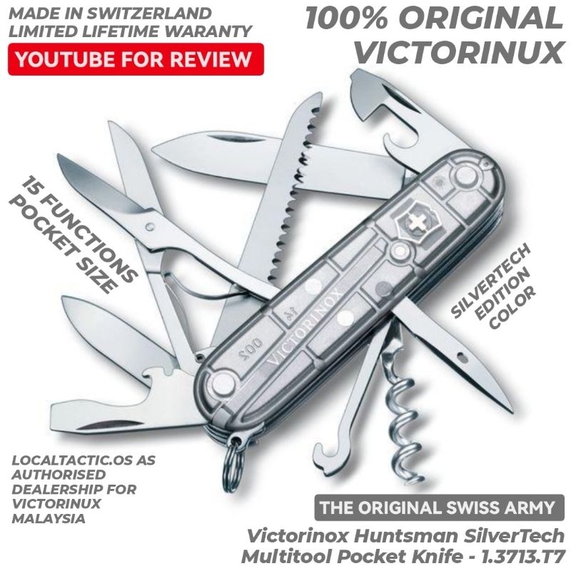 Victorinox Huntsman SilverTech Multitool Pocket Knife 1.3713.T7 THE ORIGINAL SWISS ARMY 100 ORIGINAL VICTORINUX Shopee Malaysia