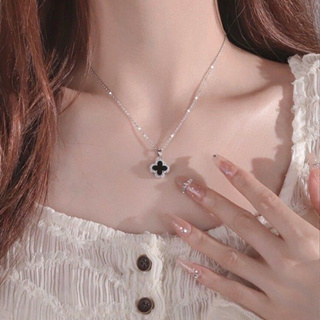 Lucky Clover Necklace Black Red Rhinestone Neck Chain Ladies Fashion Choker