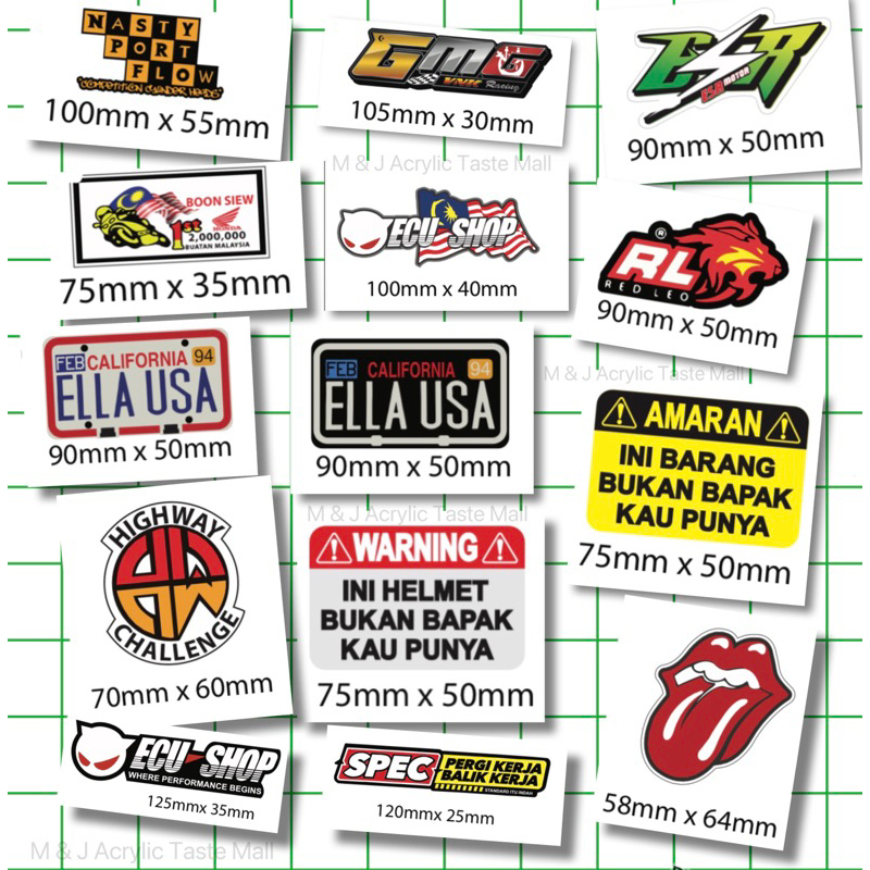 MOTOR STICKER ~ GMG RACING & WARNING HELMET & SPEC PERGI KERJA & LIDAH ...