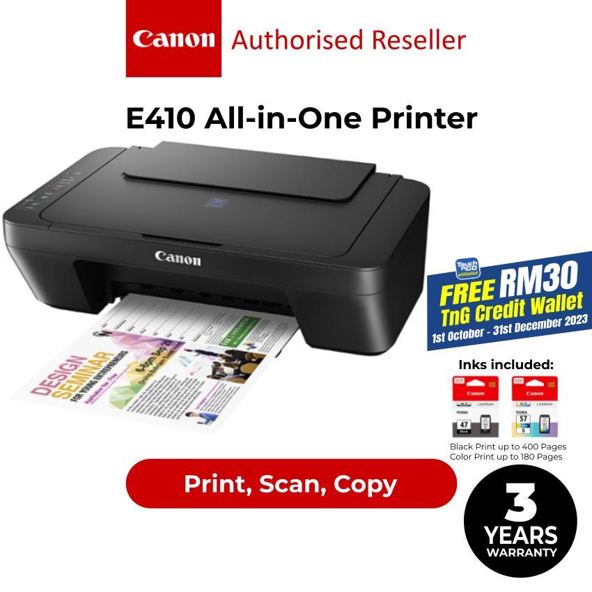 CANON Pixma E410 Compact All-In-One Printer Come with 2 Inks [ Print / Scan / Copy ]