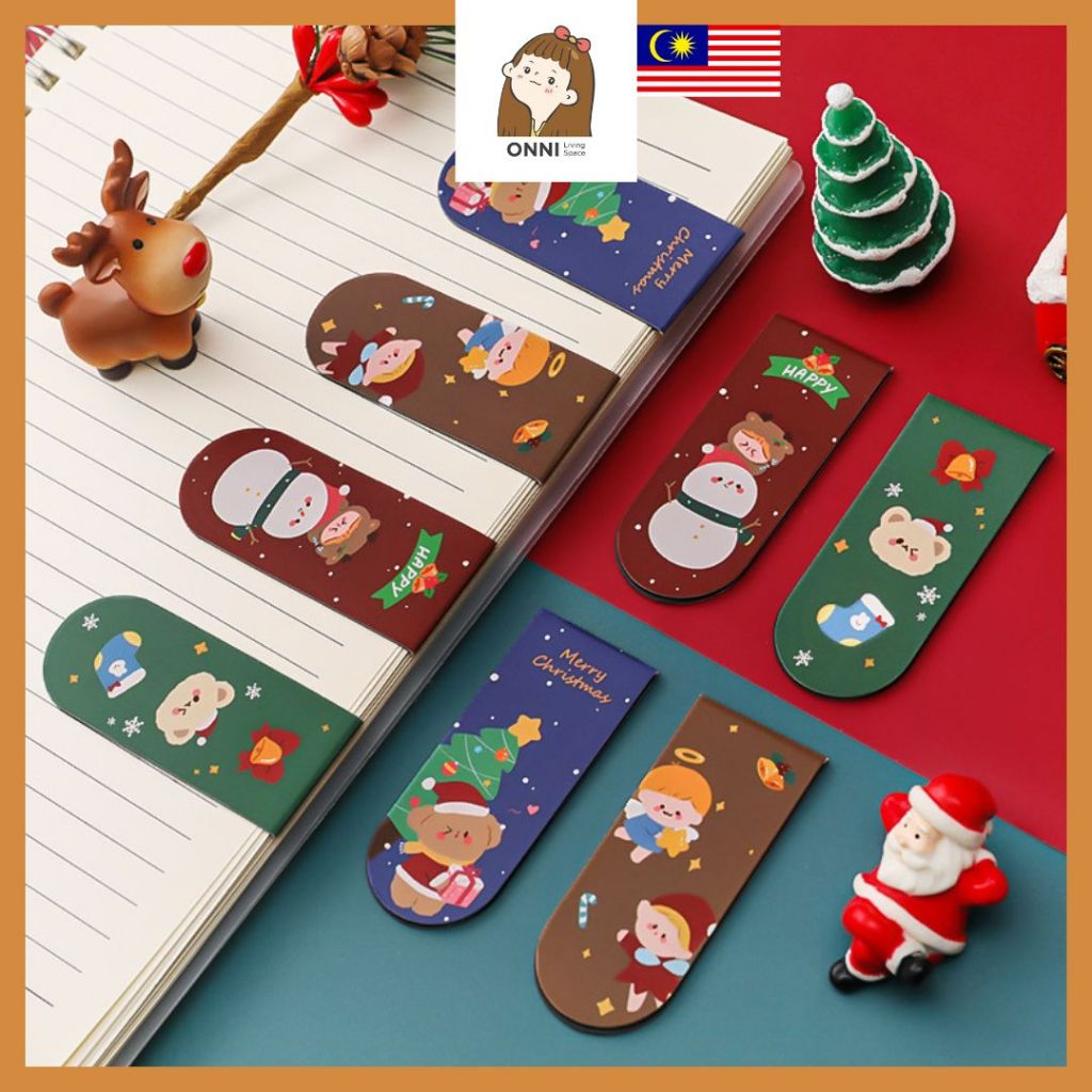 ONNI 🇲🇾 Cute Christmas Magnetic Bookmark Cartoon Half-Fold Magnet ...