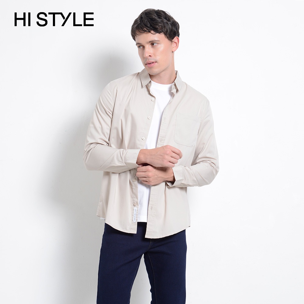 Hi Style Men Long Sleeve Shirt - Khaki HSI310047 | Shopee Malaysia