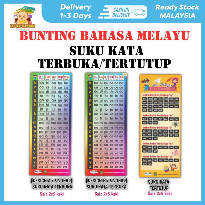 BUNTING BAHASA MELAYU TADIKA PRASEKOAH SAIZ 2X5 KAKI, KALIS AIR & TAHAN ...