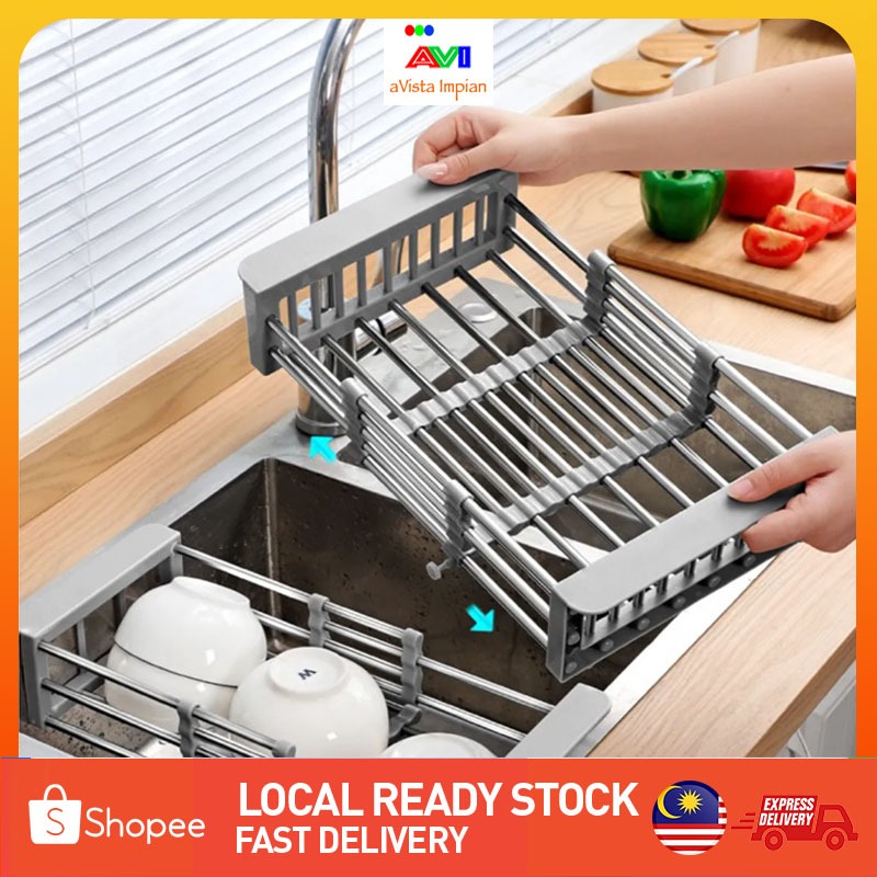 AVI SUS304 Stainless Steel Retraceable Drain Basket Sink Rack