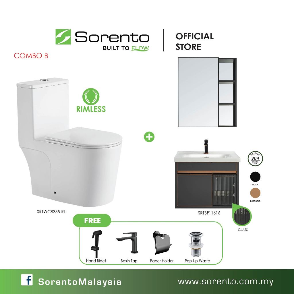 SORENTO SRTWC8355-RL Wc +Basin Cabinet Set Combo set/ stainless steel ...
