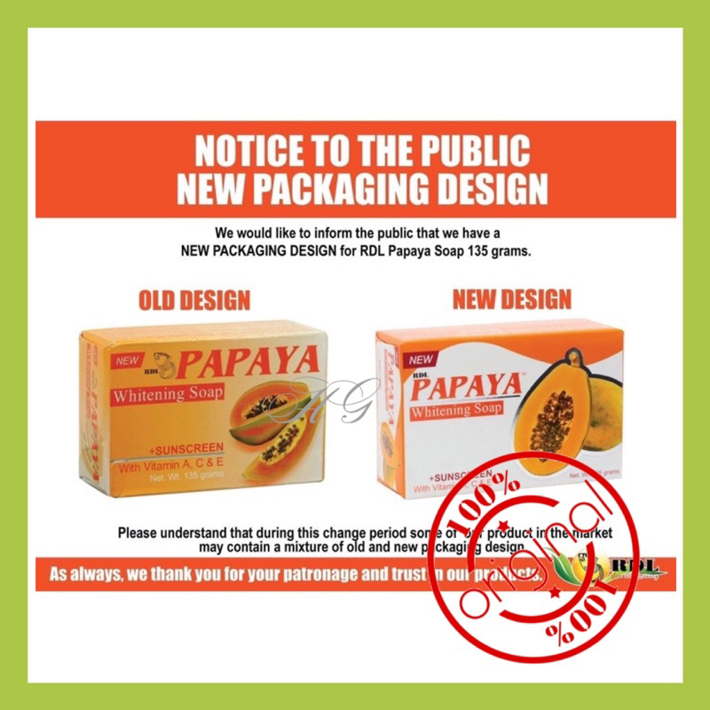 💯ORIGINAL RDL SABUN PAPAYA WHITENING SOAP 135g + SUNSCREEN With Vitamin ...