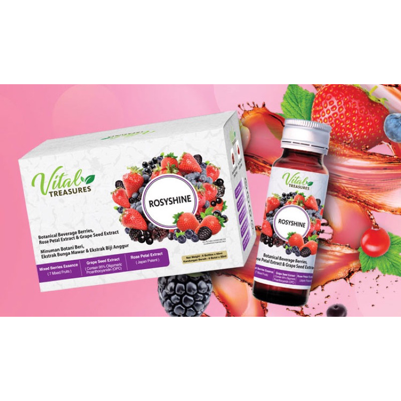 VITAL TREASURES ROSYSHINE Botanical Beverage Berries, Rose Petal Extract &  Grape Seed Extract, Essential/Core, Vitamins and Supplements, Health, Categories