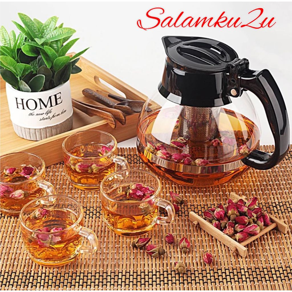Glass Teapot 1.8L Coffee Decanter Coffee Maker Water Jug with Stainless
