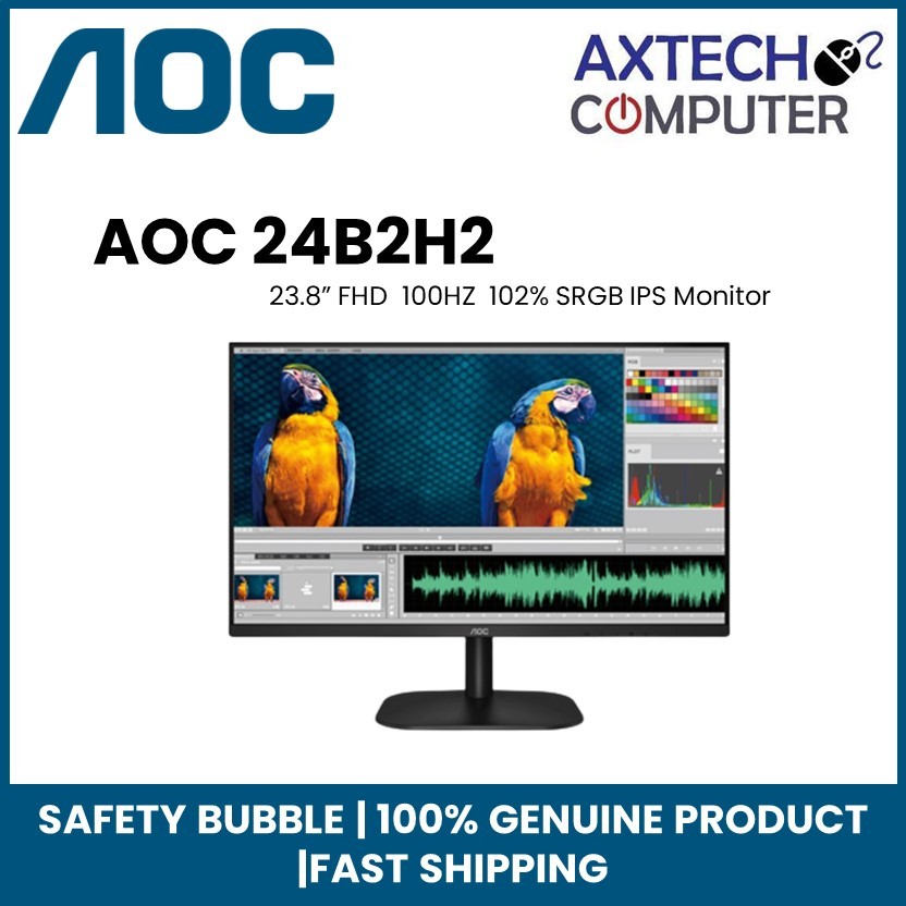 AOC 24B2H2 23.8" FHD 100Hz IPS Monitor Black ( HDMI, 3 Yrs Wrty