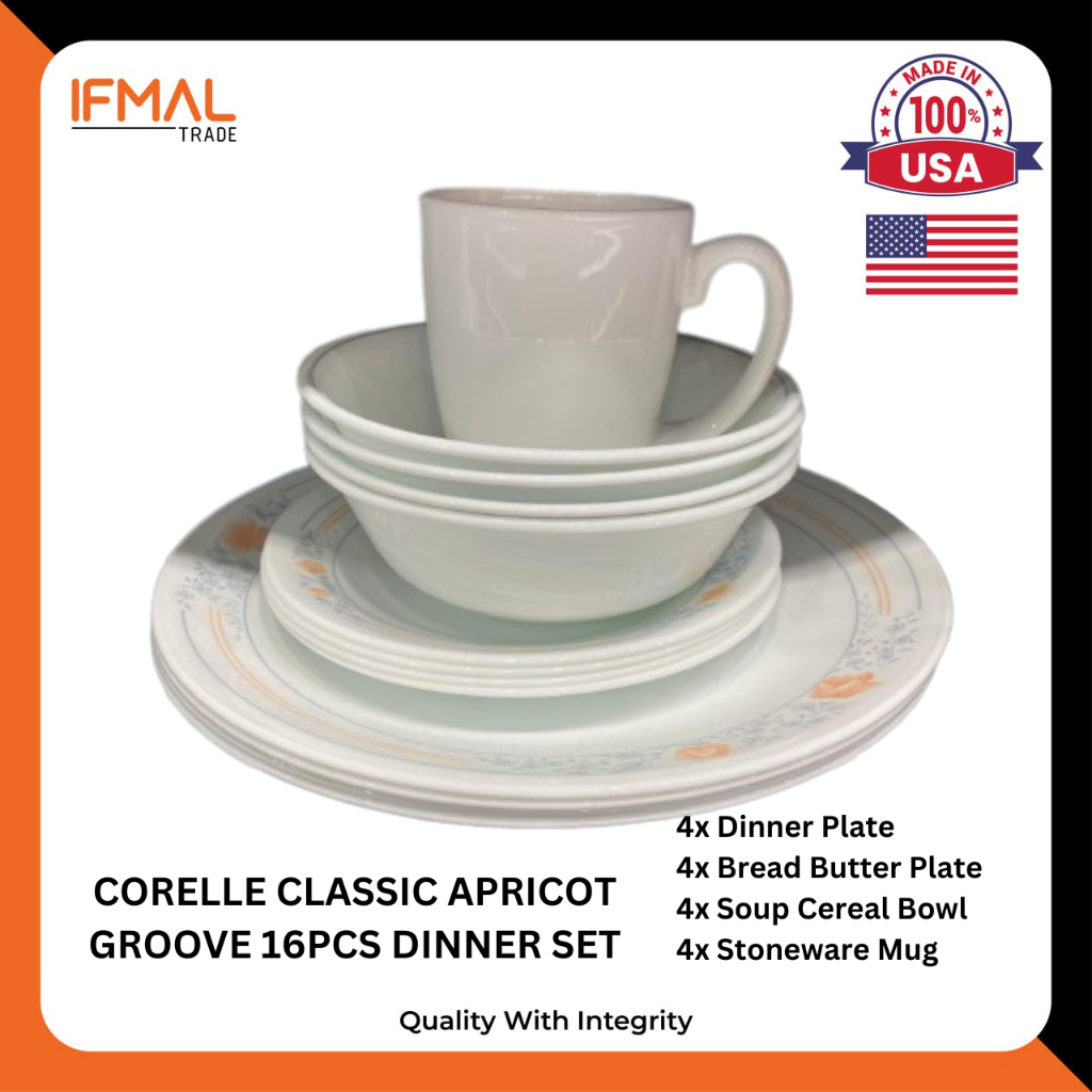 ( Ready Stock!! ) Corelle Apricot Grove 16pc Dinnerware Set Classic Dinner Serve Set Shopee