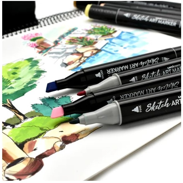 Unicorn Sketch Art Marker Pen Set Dual Tip UAM-24'Pcs/30'Pcs Colours ...