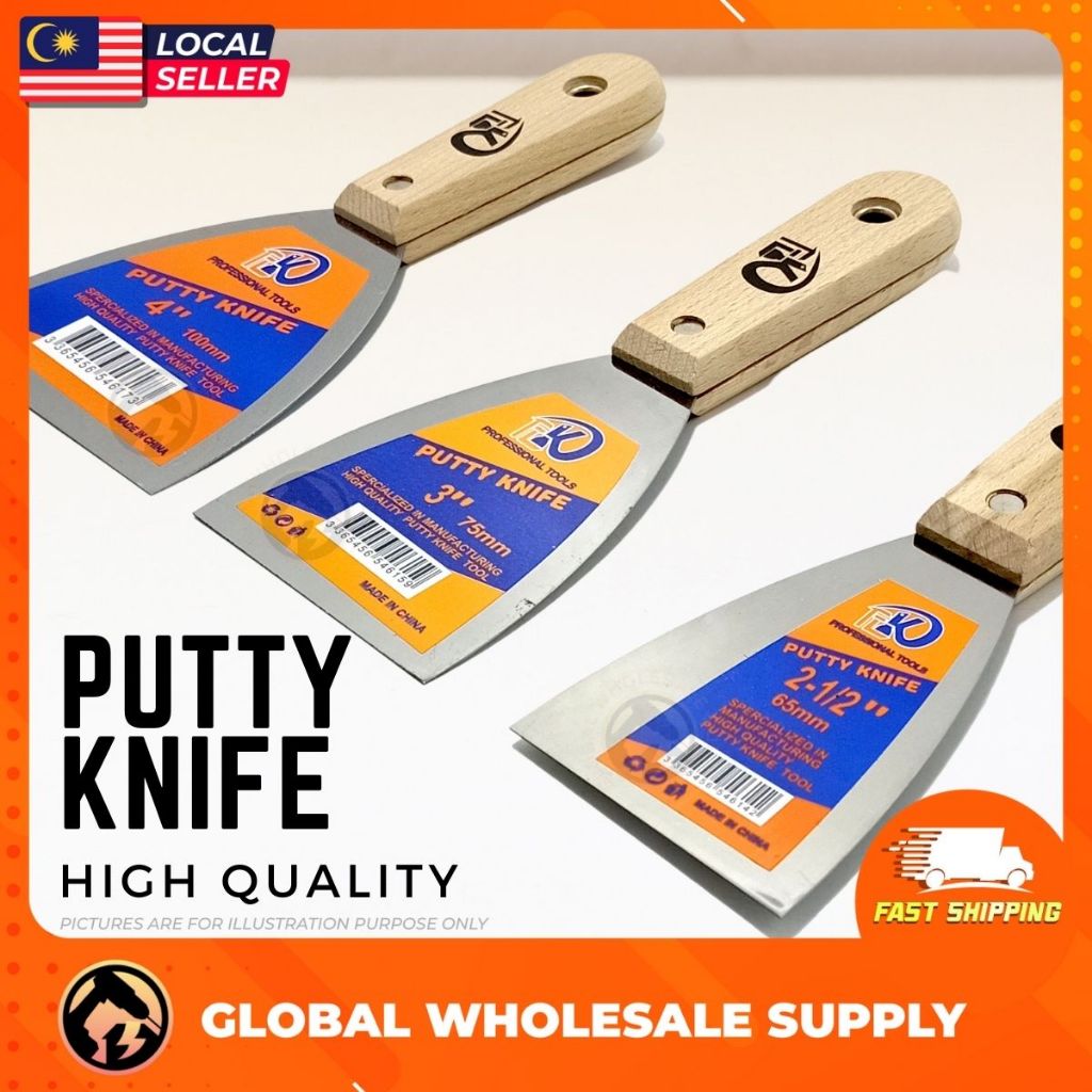 TLK Putty Knife Stainless Steel Putty Scrapers Wood Handle Taping ...