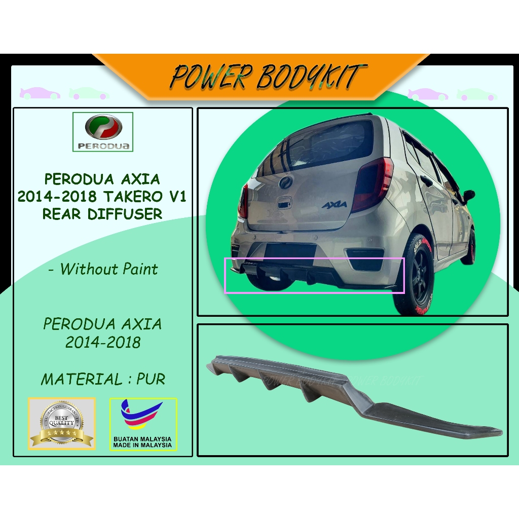 READY STOCK Perodua Axia 2014-2018 Takero V1 Rear Diffuser 2014 2015 ...