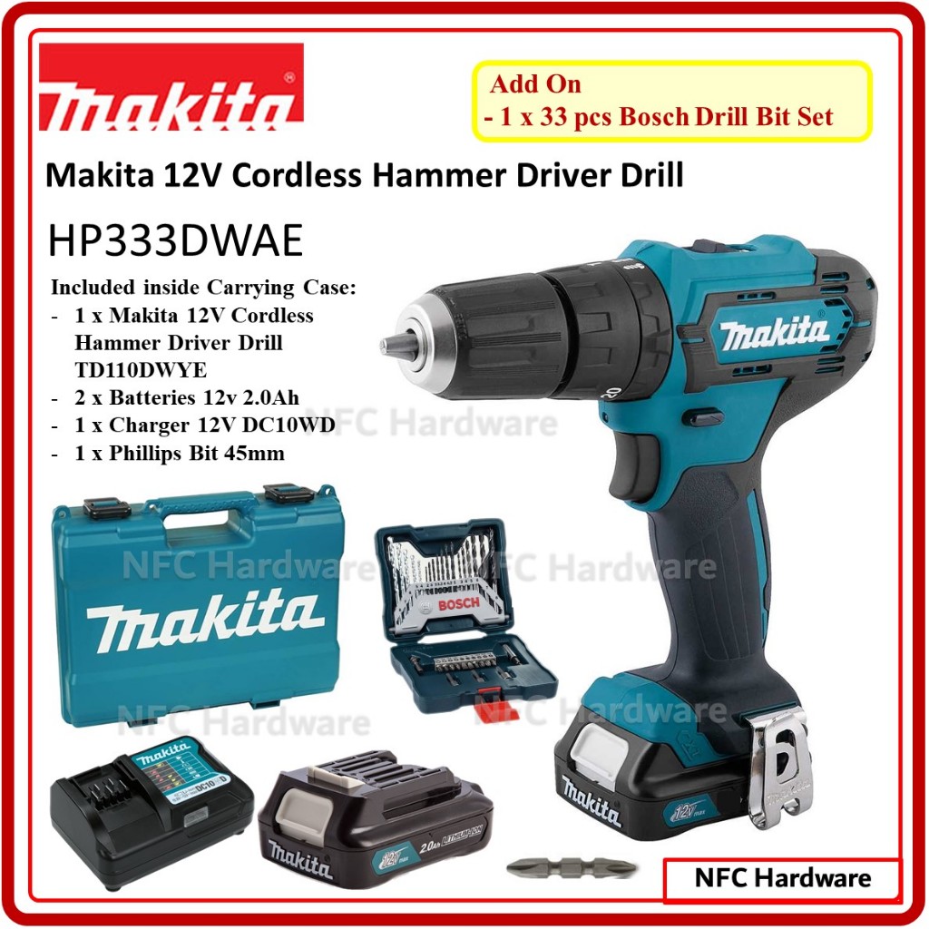 MAKITA HP333DWAE 12V Cordless Hammer Driver Drill HP333D | Shopee Malaysia