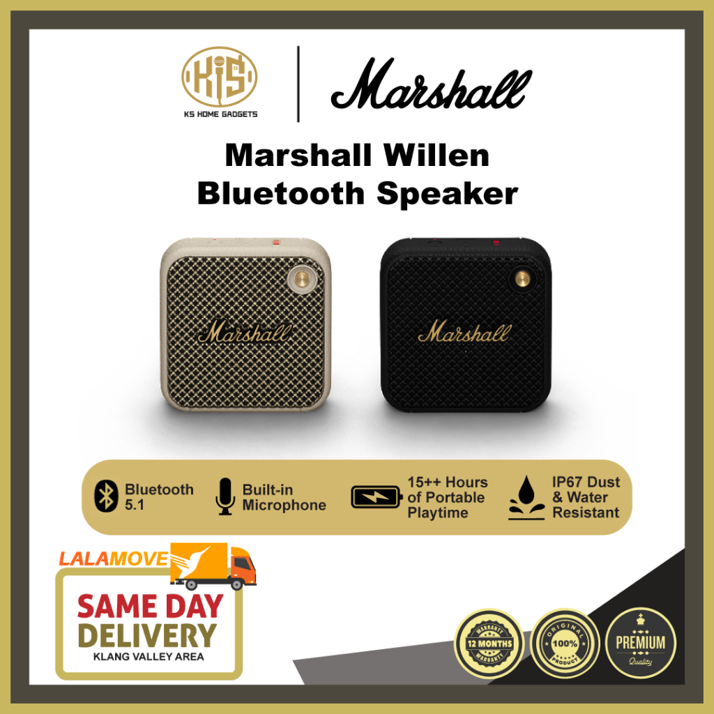 [KS HOME OFFICIAL] MARSHALL WILLEN Portable Bluetooth Speaker Black