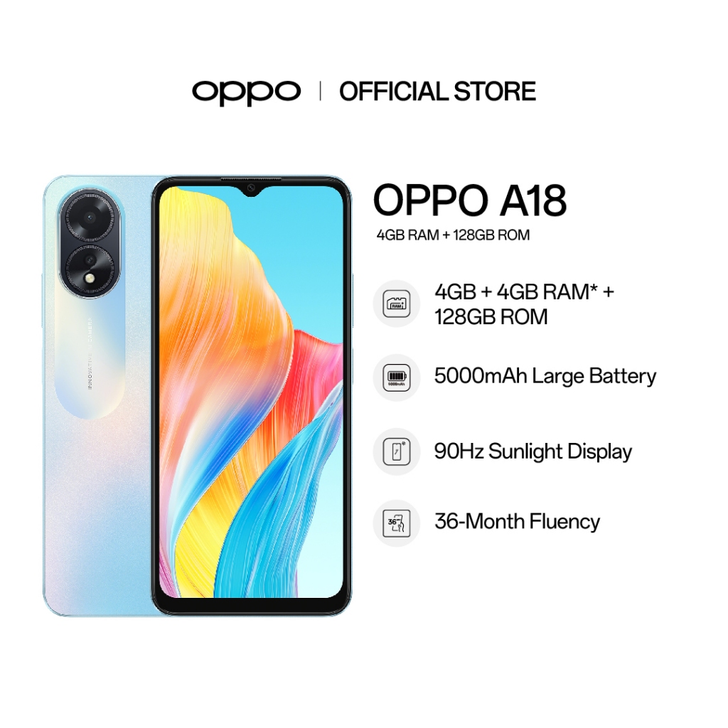 OPPO A18 | 4GB+4GB RAM* + 128GB ROM | 5000mAh Large Battery | Shopee ...