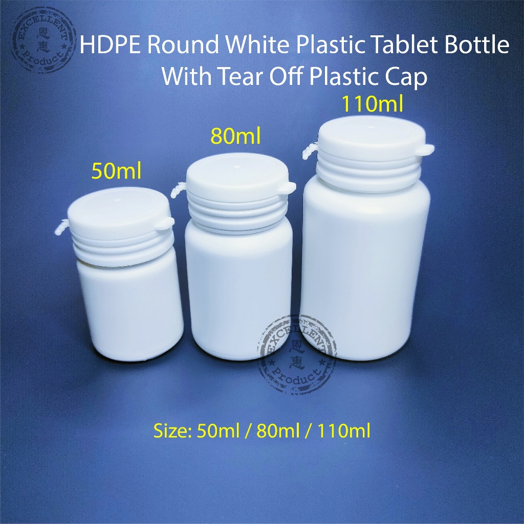 (10pcs) 50ml / 80ml / 110ml HDPE Round White Plastic Tablet Bottle With ...
