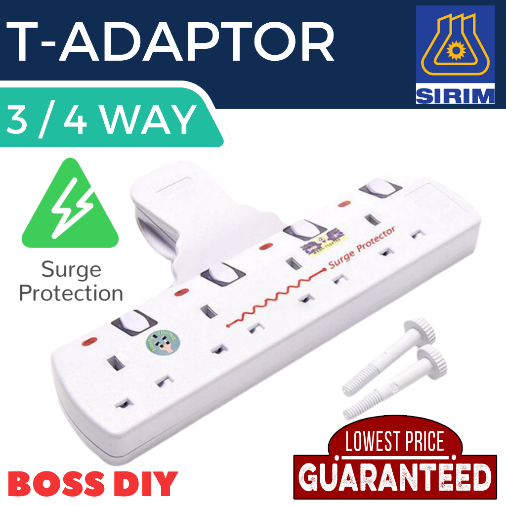 [SIRIM] EUROSONIC 3/4 WAY T-ADAPTOR 3 Pin Socket Extension Plug SURGE ...