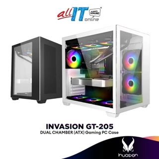 Invasion GT205 Dual Chamber Tempered Glass Mid Tower (ATX) Gaming PC Casing | Included 6x 120mm ARGB Case Fans